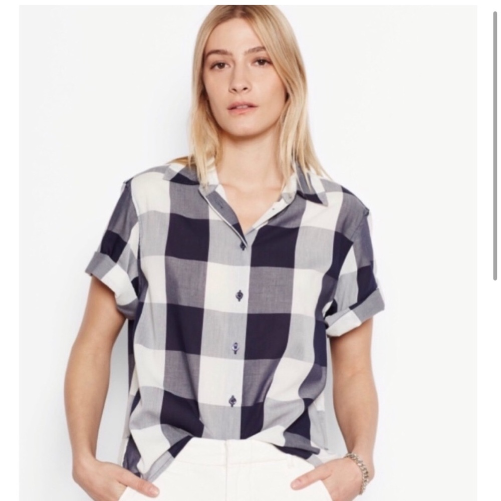 Equipment Giuliana Short Sleeve Plaid Shirt cotton blue white gingham check xs
